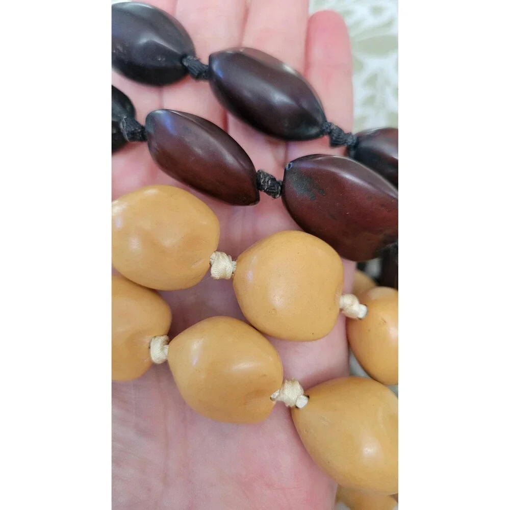 Two Kukui Nut Necklaces - Dark Brown & Light Brown - 18